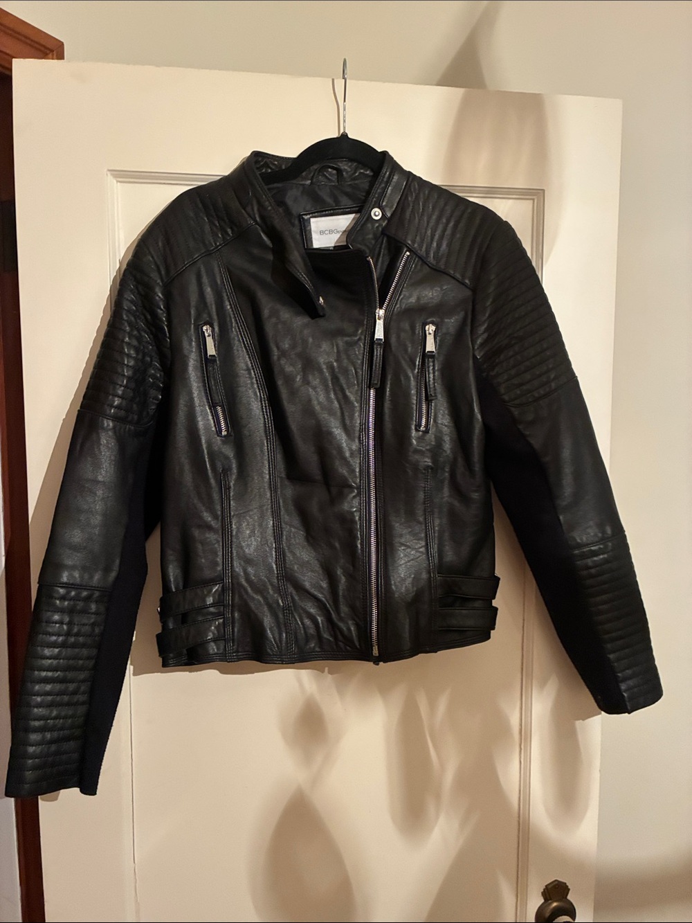 BCBGeneration Black Quilted Moto Leather Jacket
